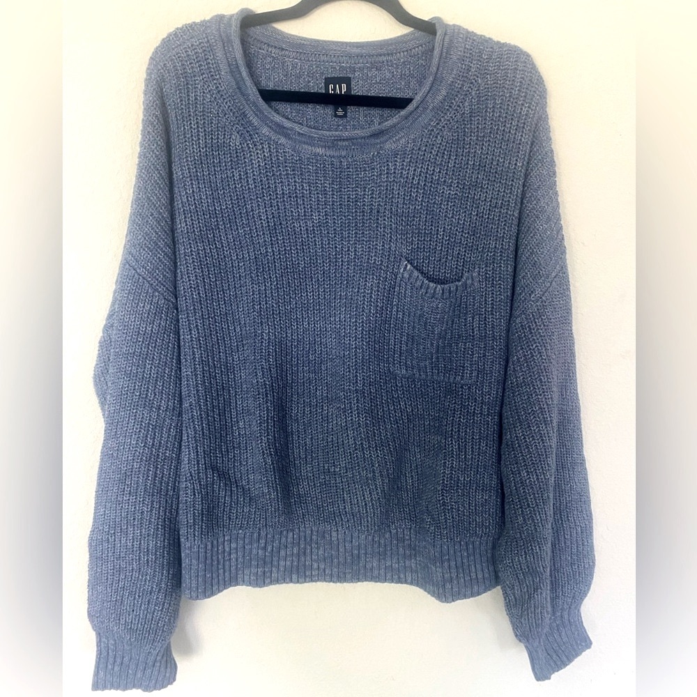 GAP Cozy Knit Sweater with Pocket - Size Large, Soft Blue